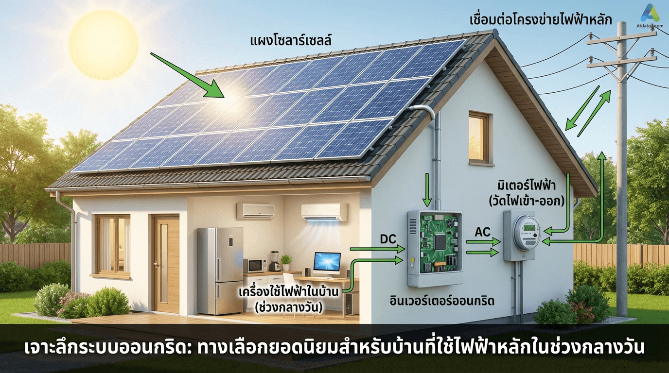เจาะลึกระบบ On-Grid ทางเลือกยอดฮิตสำหรับบ้านที่ใช้ไฟกลางวันเป็นหลัก